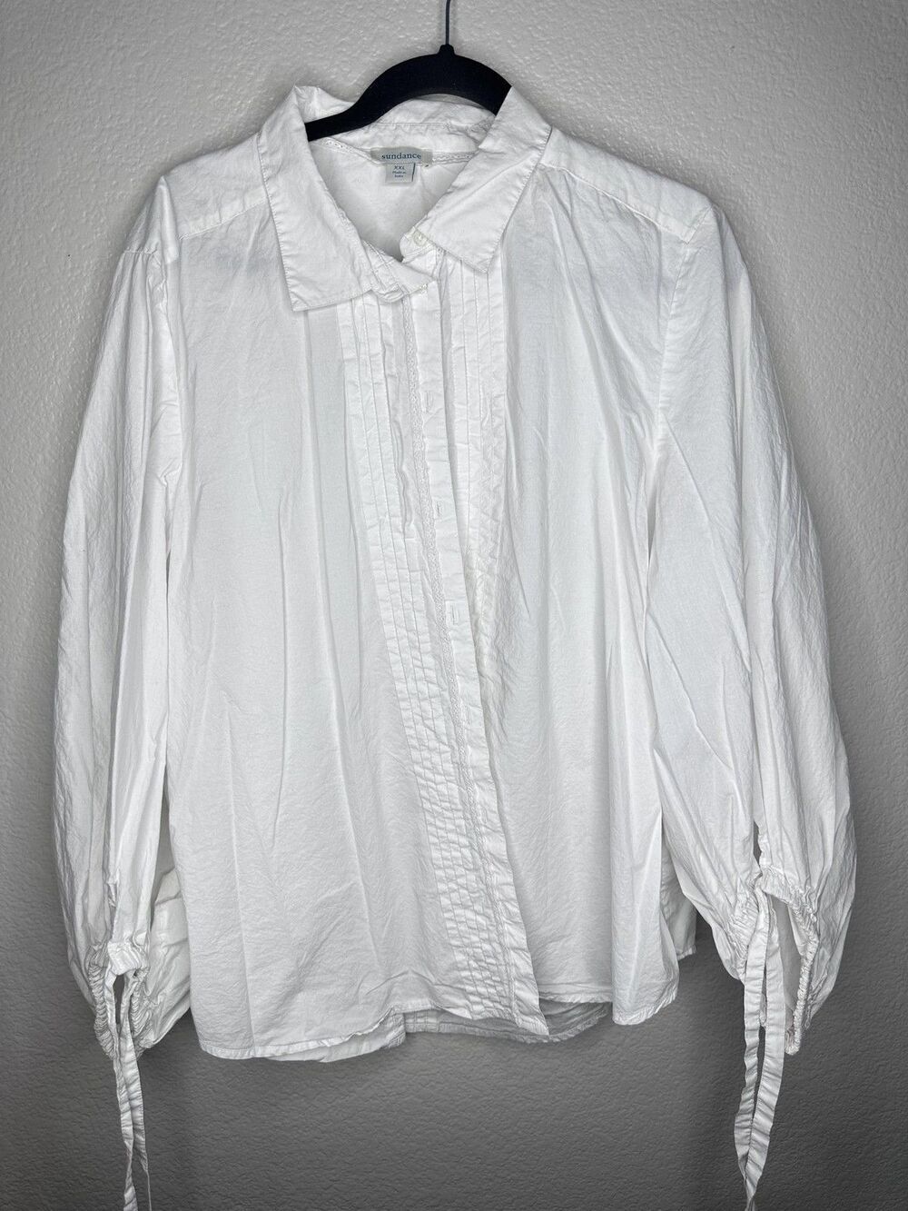 Sundance Blouse Womens XXL White Button Front Pintuck Balloon Sleeve Cotton Boho